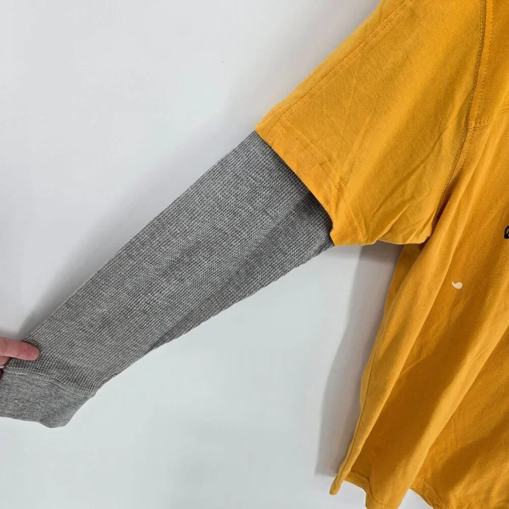Arizona jeans co junior XL 18 20 waffle long sleeve mock layered yellow tiger